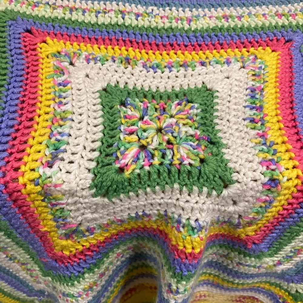 Small Handmade Crochet Blanket 45” x 47” Multicolor